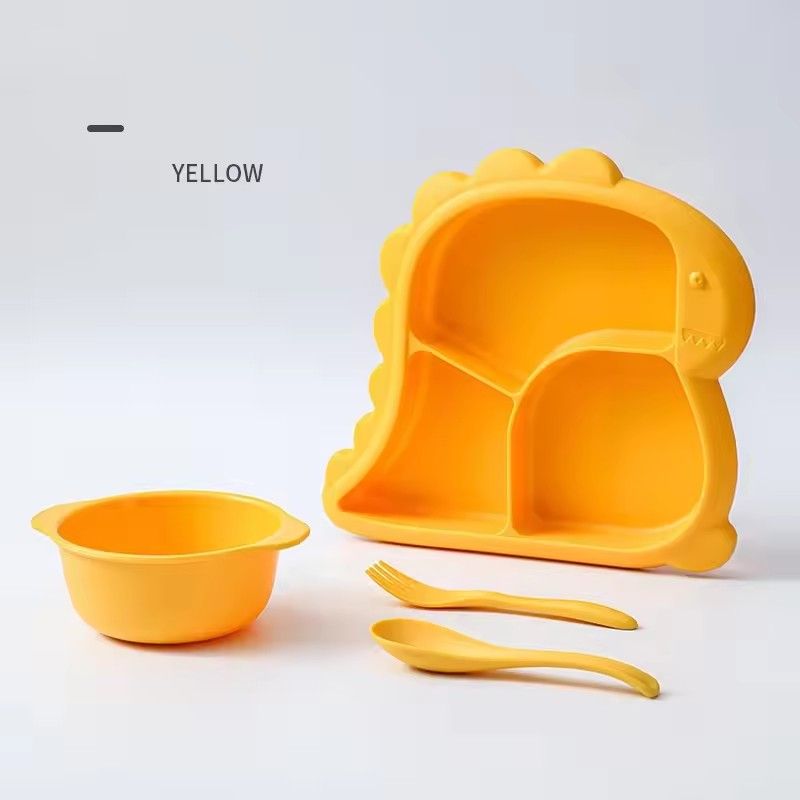 4Pcs Baby Silicone Feeding Set Children Bowl Dining Plate Spoon Fork Set Kid Waterproof Kitchenware BPA Free Baby Stuff