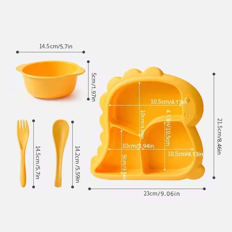 4Pcs Baby Silicone Feeding Set Children Bowl Dining Plate Spoon Fork Set Kid Waterproof Kitchenware BPA Free Baby Stuff