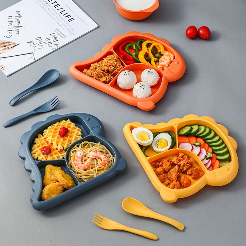 4Pcs Baby Silicone Feeding Set Children Bowl Dining Plate Spoon Fork Set Kid Waterproof Kitchenware BPA Free Baby Stuff