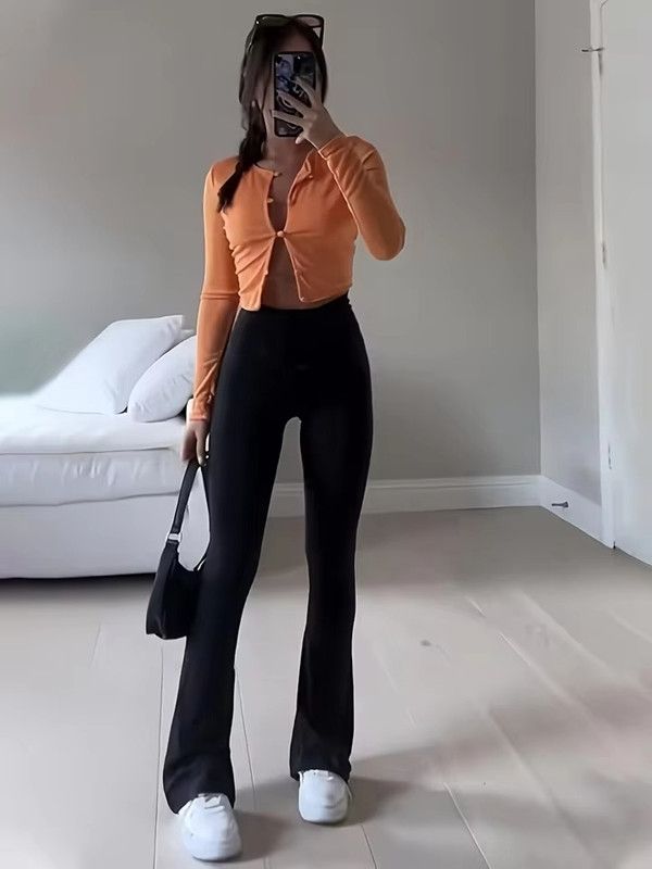 Spring Autumn High Waist High Elastic Black Flared Pants Butt Lifting Abdomen Slimming Four-Dimensional Elastic Design Spicy Gir