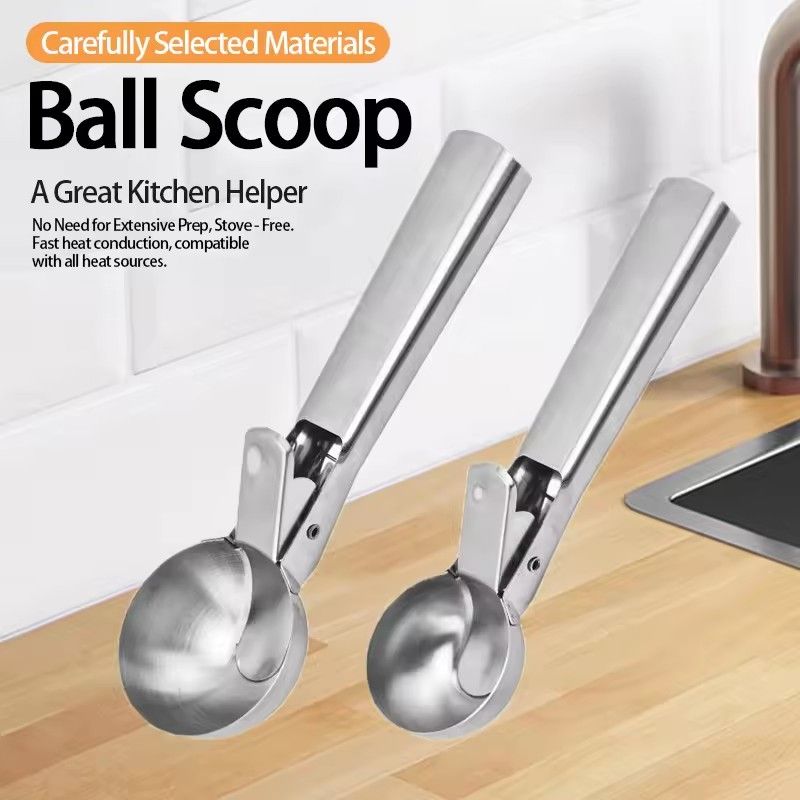 1PC Stainless Steel Dual-purpose Ice Cream Scoop Ice Cream Scooper Multifunctional Fruit Scoop Kitchen Supplies
