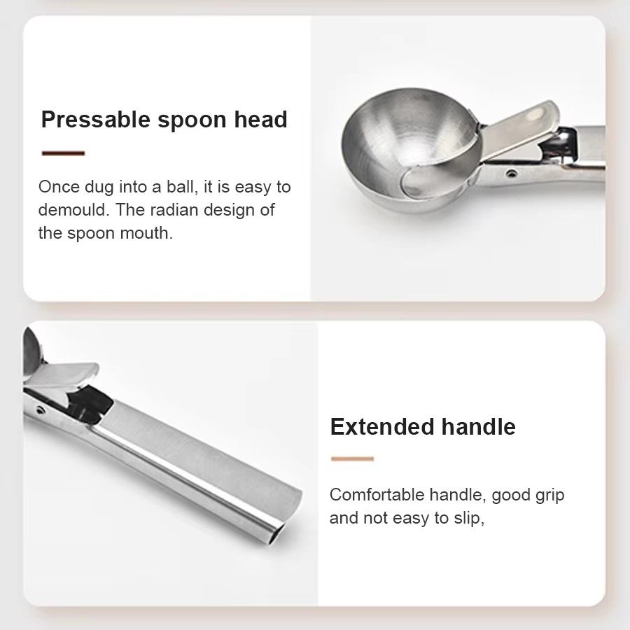 1PC Stainless Steel Dual-purpose Ice Cream Scoop Ice Cream Scooper Multifunctional Fruit Scoop Kitchen Supplies