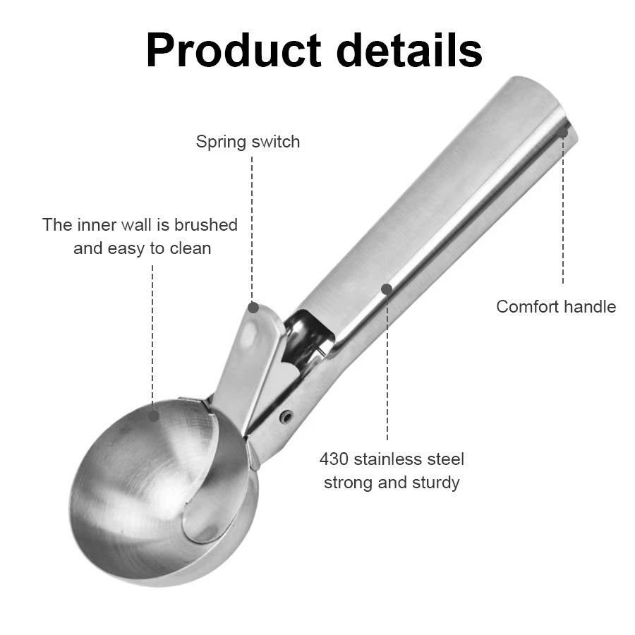 1PC Stainless Steel Dual-purpose Ice Cream Scoop Ice Cream Scooper Multifunctional Fruit Scoop Kitchen Supplies