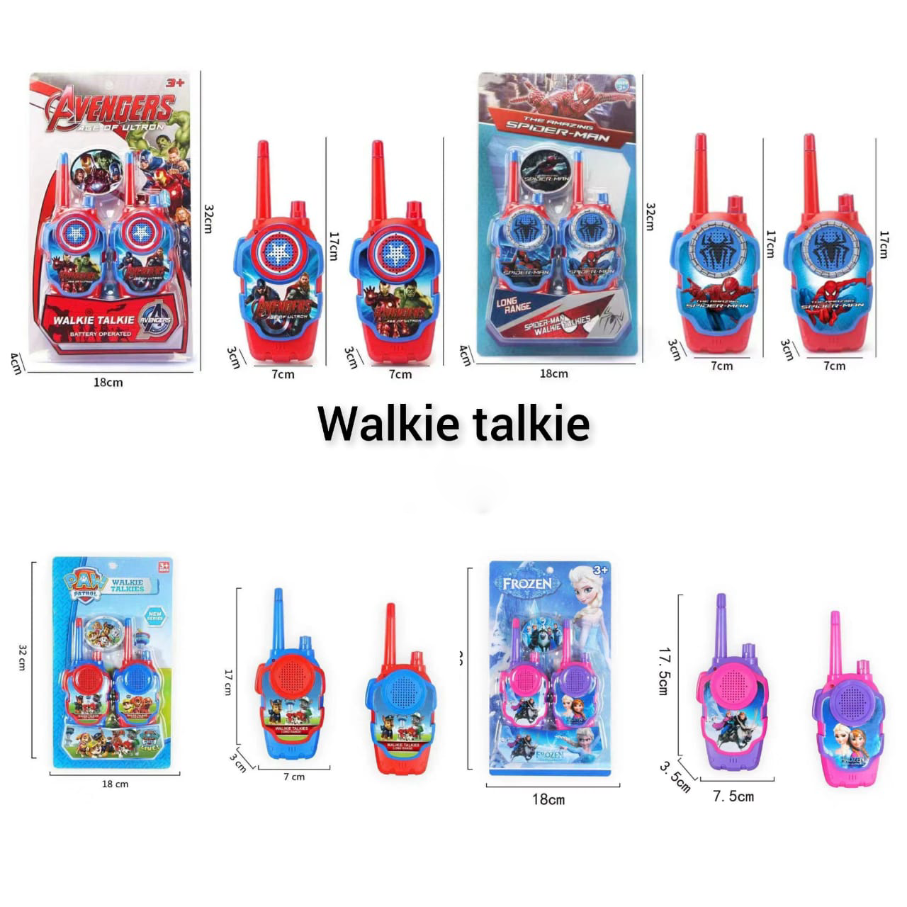Movie-Themed Long Range Kids Walkie Talkies - Avengers, Spider-Man, Frozen & Paw Patrol