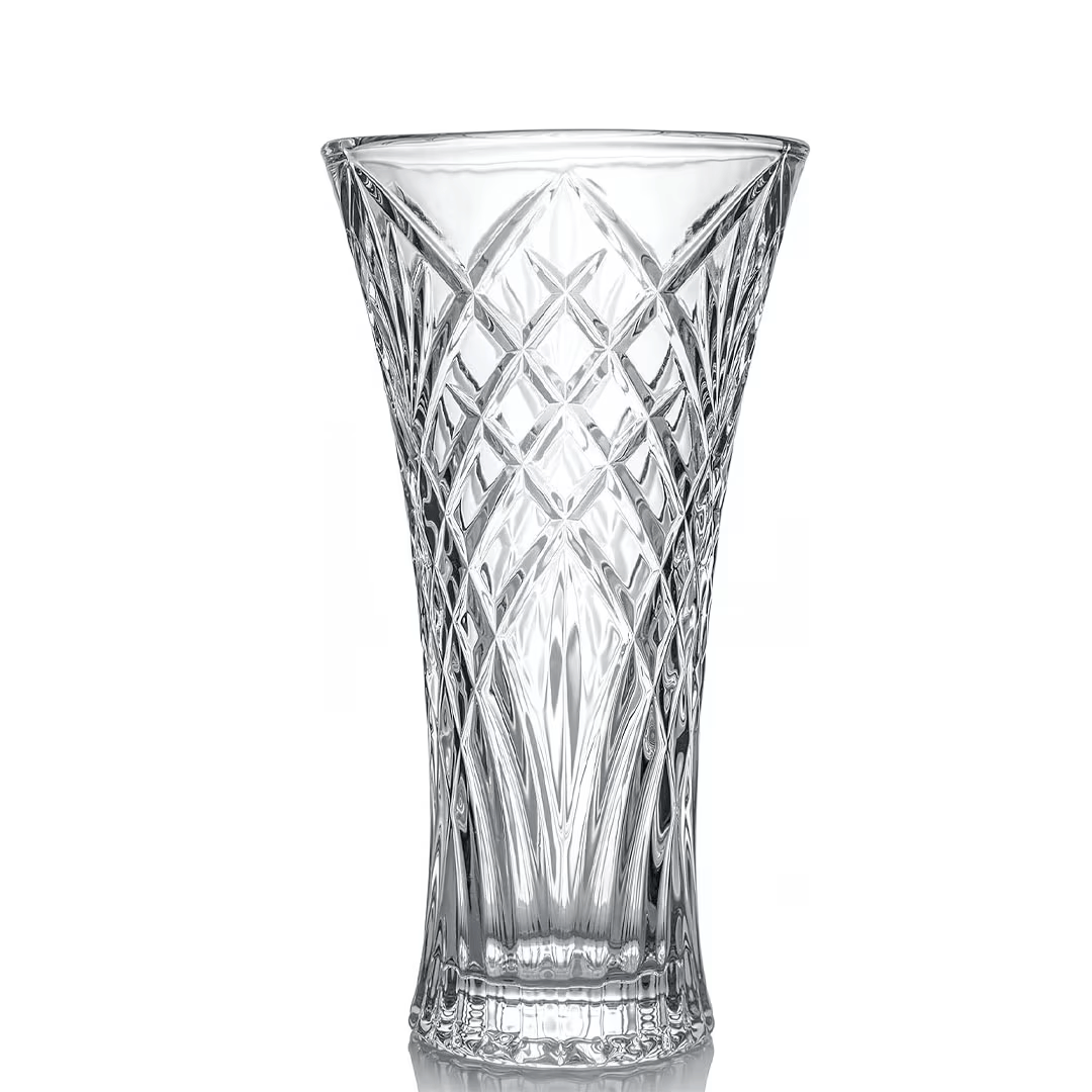 Diamond Patterned Glass Vase 29.5cm.Elevate your space with this elegant 29.5  glass vase, featuring a stunning diamond-cut design that catches light beautifully perfect for flowers.