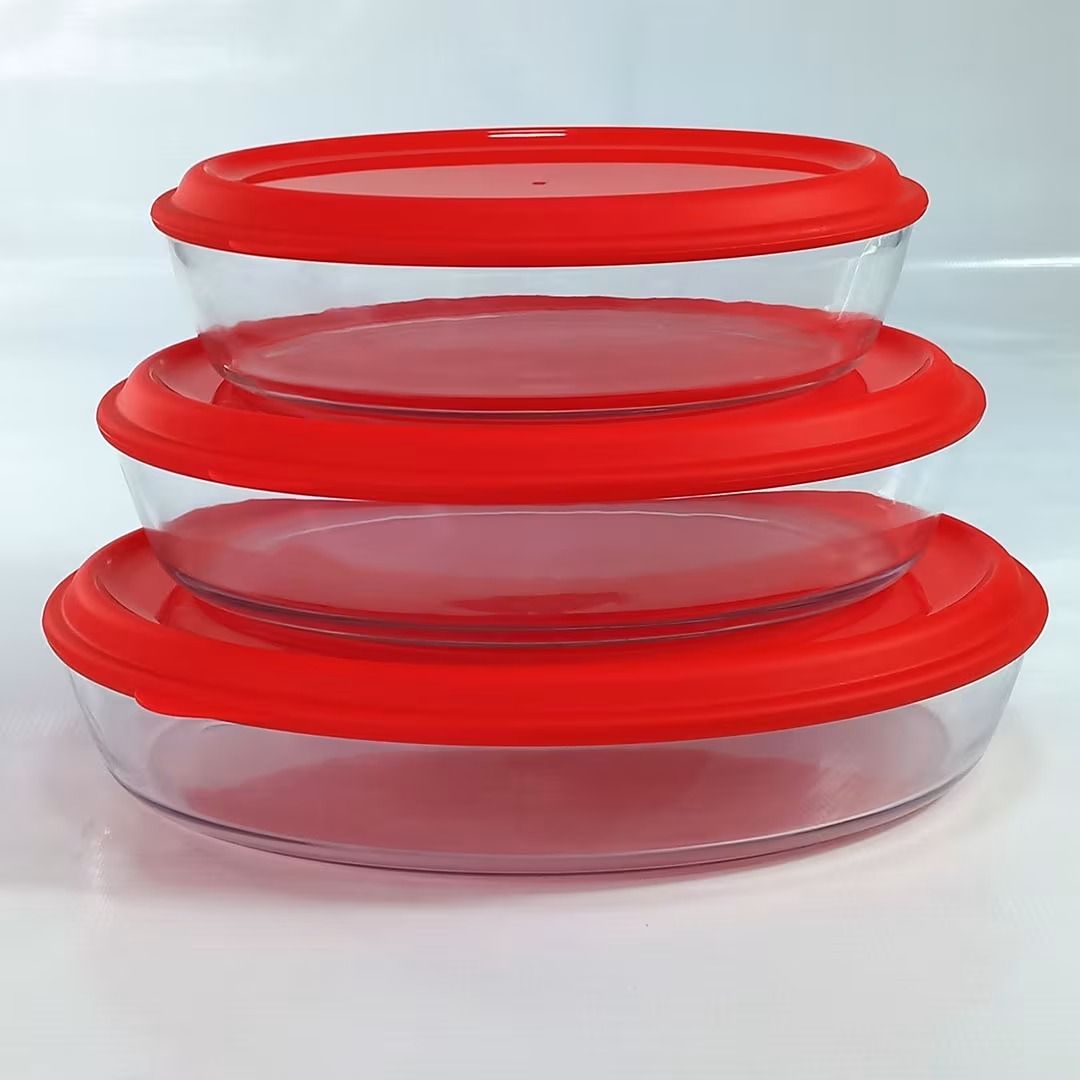 3pc 1.5L, 2L & 3L Oval Glass Baking Dish Set with Lids