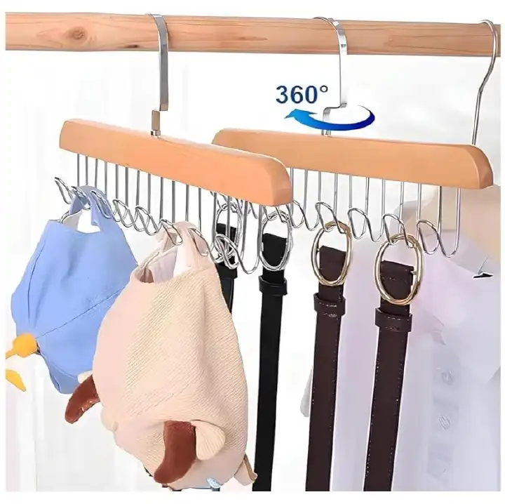 14-Hook Wooden Wardrobe / Closet Hanger Brown Durable Space-Saving Wall-Mounted Organizer for Jackets Coats Bags Scarves Towels Modern Functional Home Storage Practical Stylish