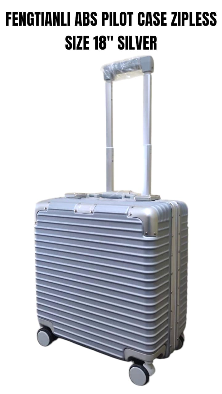 1PC FengTianLi ABS Pilot Case Zipless 18” Silver Travel Bag, Lightweight Durable, Smooth Carry Handle, Stylish Security Case, Perfect for Business, Office, Documents, Laptop, Travel, Available Now