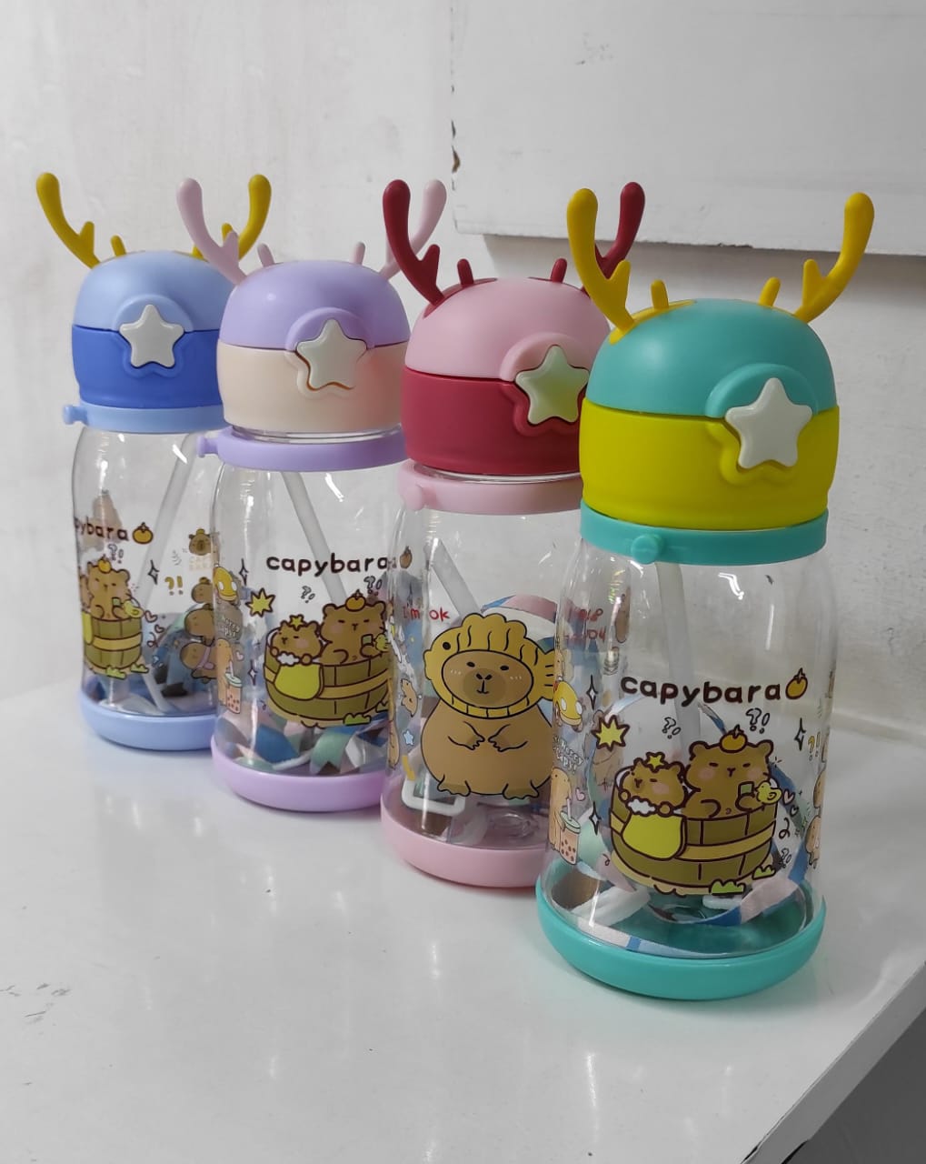 🔥😍Kids' water bottles ,Children's cute cartoon strap water bottles ,Plastic sipper bottles