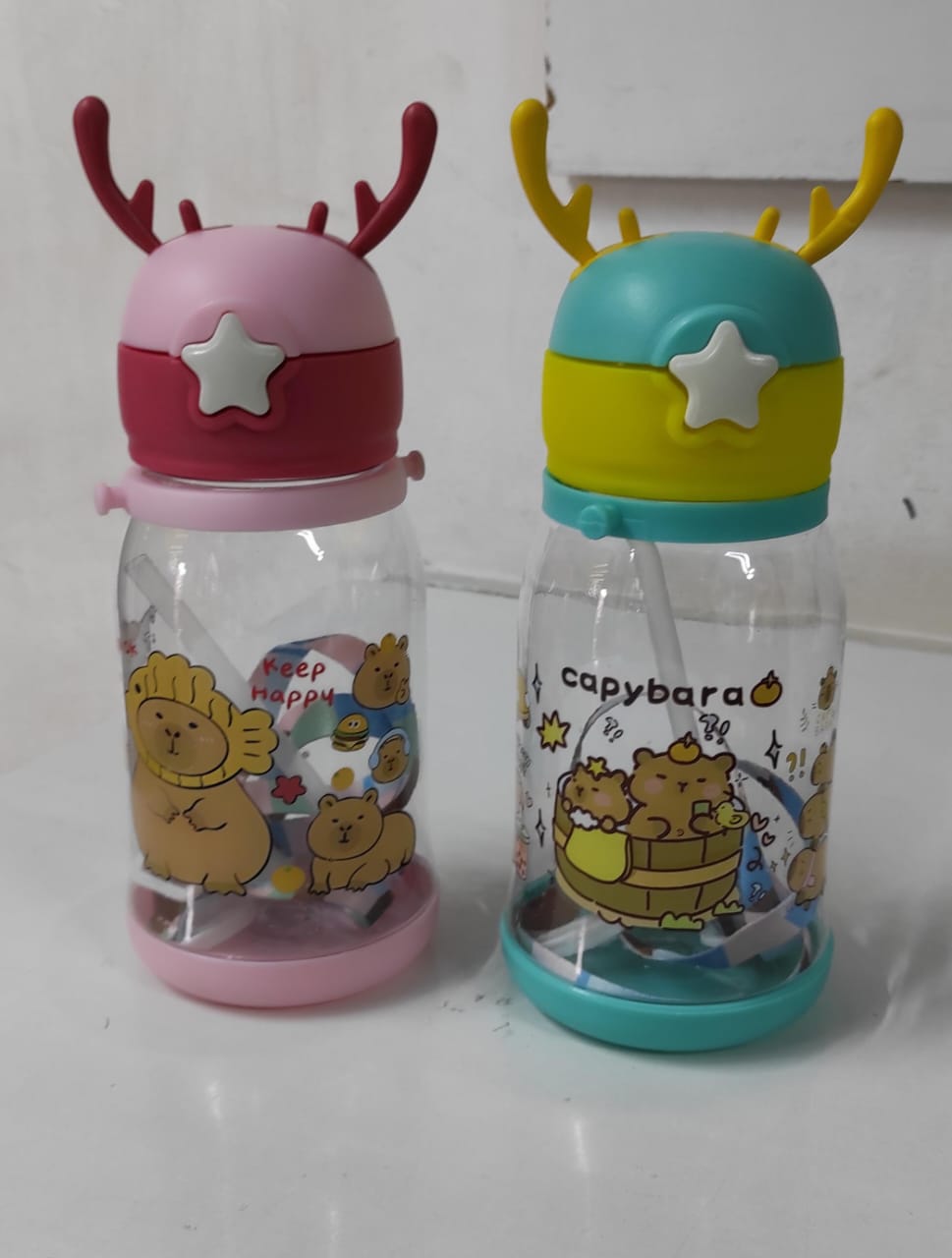 🔥😍Kids' water bottles ,Children's cute cartoon strap water bottles ,Plastic sipper bottles