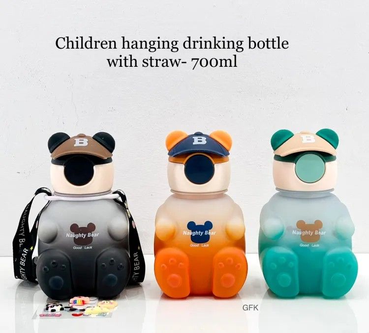 Bear Cartoon Water Bottle,cartoon shape naughty bear kids drinking water bottle / with straw,GOLOFY NAUGHTY BEAR 500 ml Water Bottle