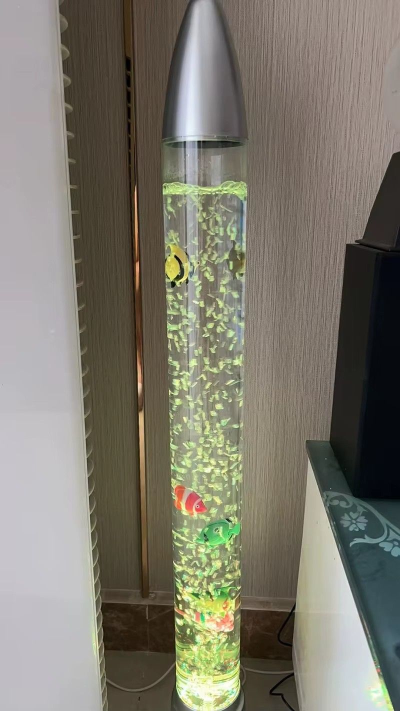 LED Deco Water Bubble Fish Tube Floor Lamp with 7 Color Changing Light Effects & 3 plastic Fish, electric  Aquarium fish Tank Night Light Stress Relief Calming Sensory Lamp