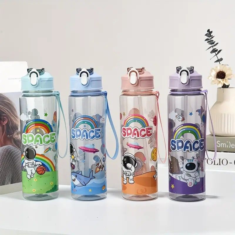🔥🔥🔥Cute kids Water Bottle with Straw, Cute Kids Non-spill Water Bottle With Straw, Polycarbonate Lightweight water bottles.