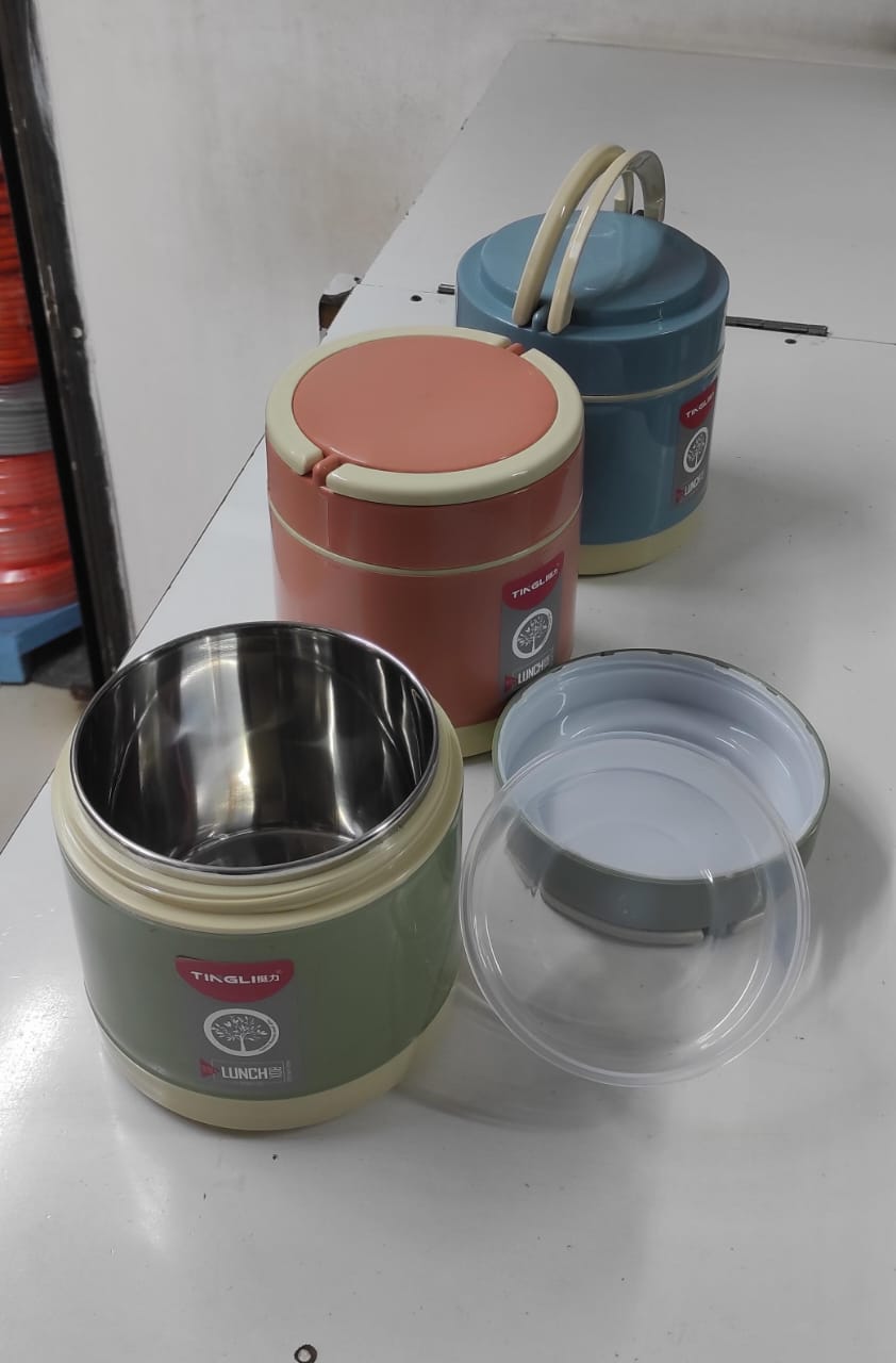 🔥🔥 Thermoware Double Wall Insulated lunch box, Hot Meal Stainless Steel inside Container, Food Lunch Box Tiffin with 2 plastic compartment lunch box, two compartments lunchbox,  two insert lunchbox