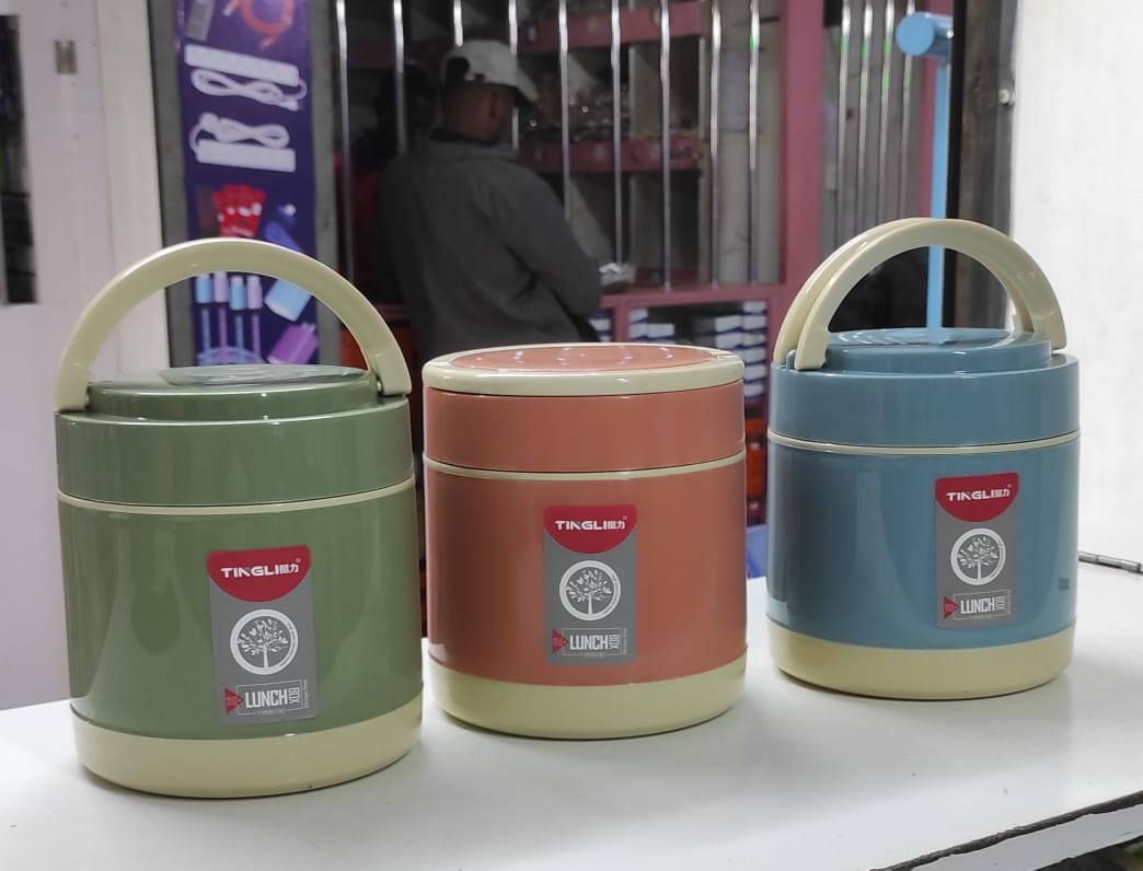 🔥🔥 Thermoware Double Wall Insulated lunch box, Hot Meal Stainless Steel inside Container, Food Lunch Box Tiffin with 2 plastic compartment lunch box, two compartments lunchbox,  two insert lunchbox