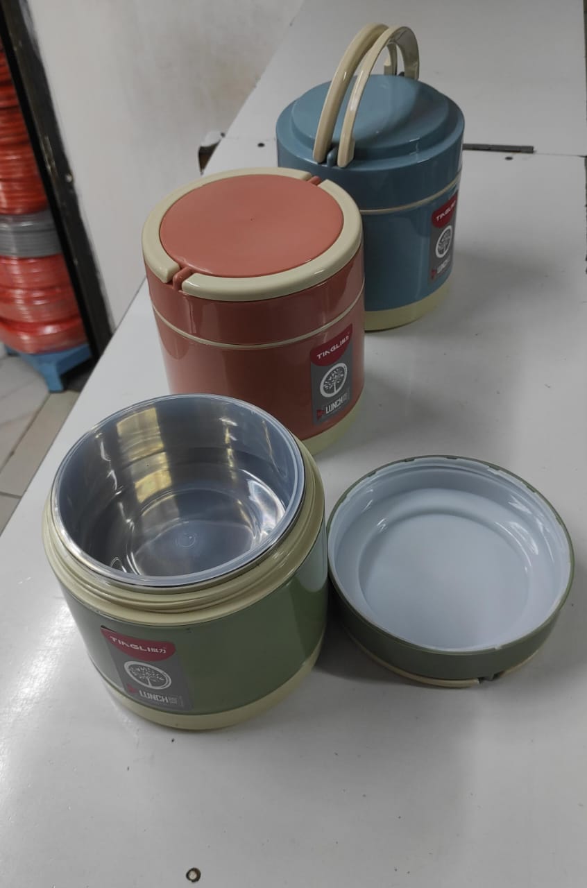 🔥🔥 Thermoware Double Wall Insulated lunch box, Hot Meal Stainless Steel inside Container, Food Lunch Box Tiffin with 2 plastic compartment lunch box, two compartments lunchbox,  two insert lunchbox