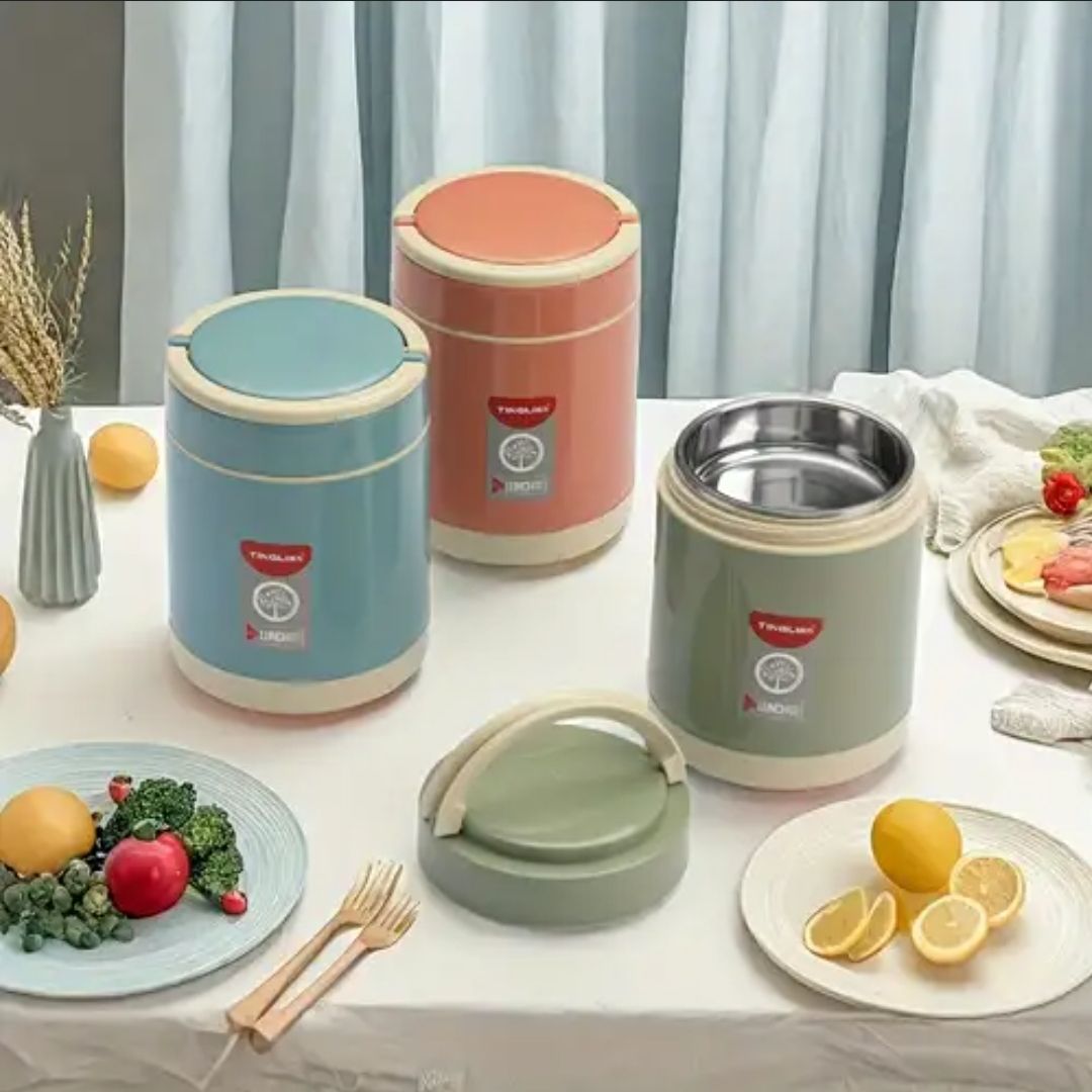 🔥🔥 Thermoware Double Wall Insulated lunch box, Hot Meal Stainless Steel inside Container, Food Lunch Box Tiffin with 2 plastic compartment lunch box, two compartments lunchbox,  two insert lunchbox