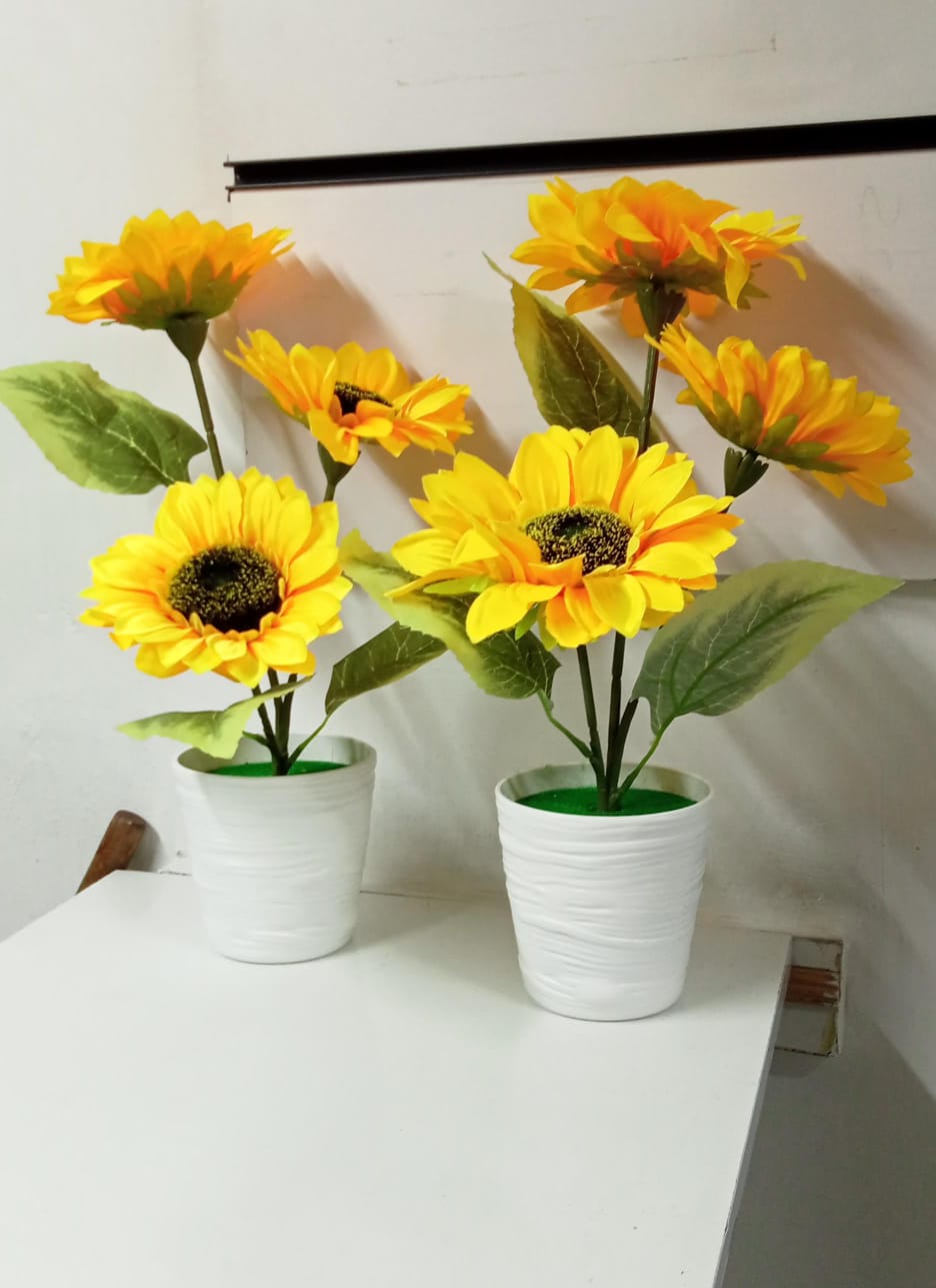 🔥Sunflower Artificial Flowers Pots, Table Centerpieces for Dining Room, Sunflower Decor, Summer Decor Yellow Fake Flower in Pots, for Home Bathroom Kitchen.