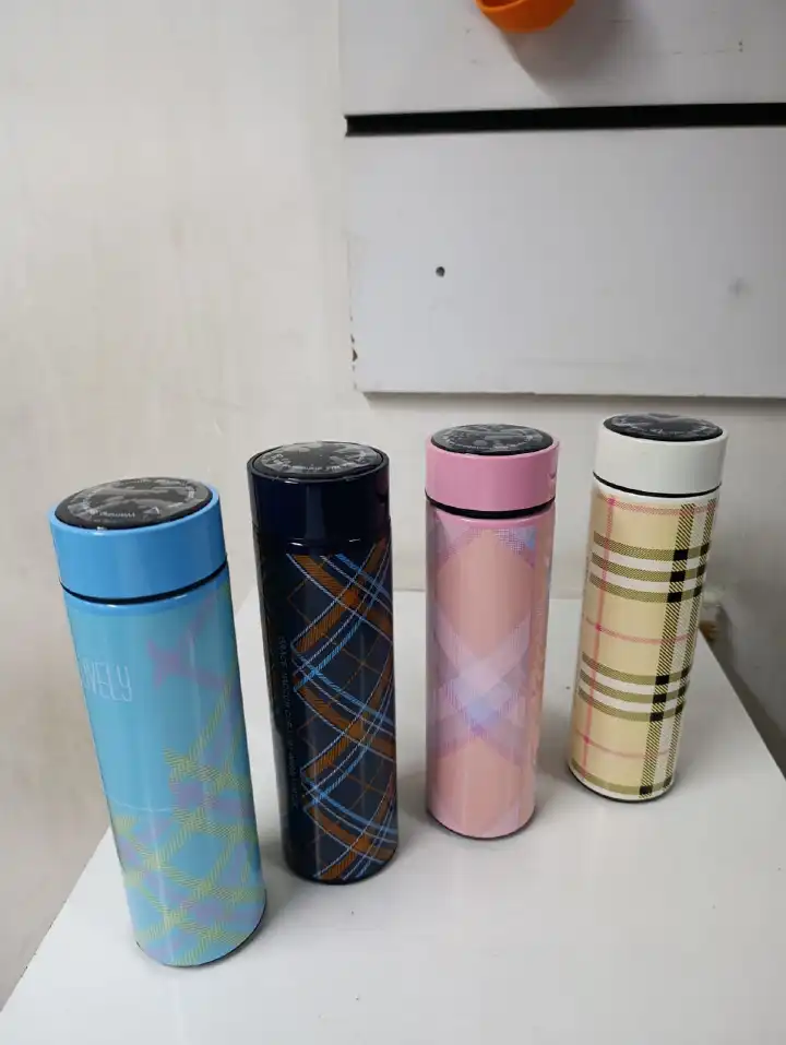 🔥Double Wall Checked LED Vacuum Flask Insulated Thermos Travel Water, travel tea hot water vacuum flask, Bottle 500 ml - Stainless Steel Fruit Infuser with Strainer