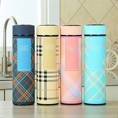 🔥Double Wall Checked LED Vacuum Flask Insulated Thermos Travel Water, travel tea hot water vacuum flask, Bottle 500 ml - Stainless Steel Fruit Infuser with Strainer