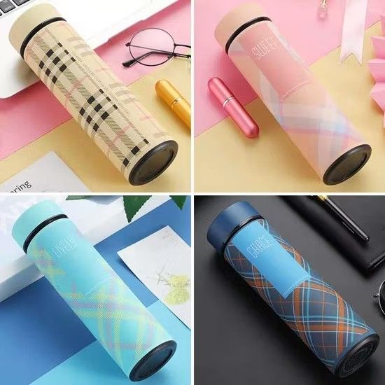 🔥Double Wall Checked LED Vacuum Flask Insulated Thermos Travel Water, travel tea hot water vacuum flask, Bottle 500 ml - Stainless Steel Fruit Infuser with Strainer