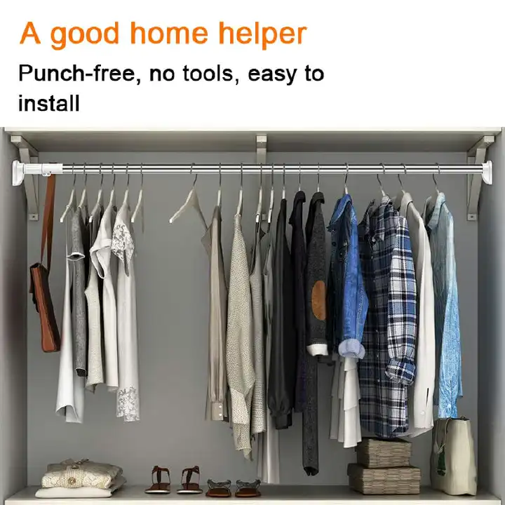 🔥Clothes Hanger, retractable  rod, curtain steel rod, adjustable clothes/Curtain rod, kitchen adjustable rod, Hanger, shower curtain rod, expandable curtain rod, No Hole Bathroom Curtain Door hanger
