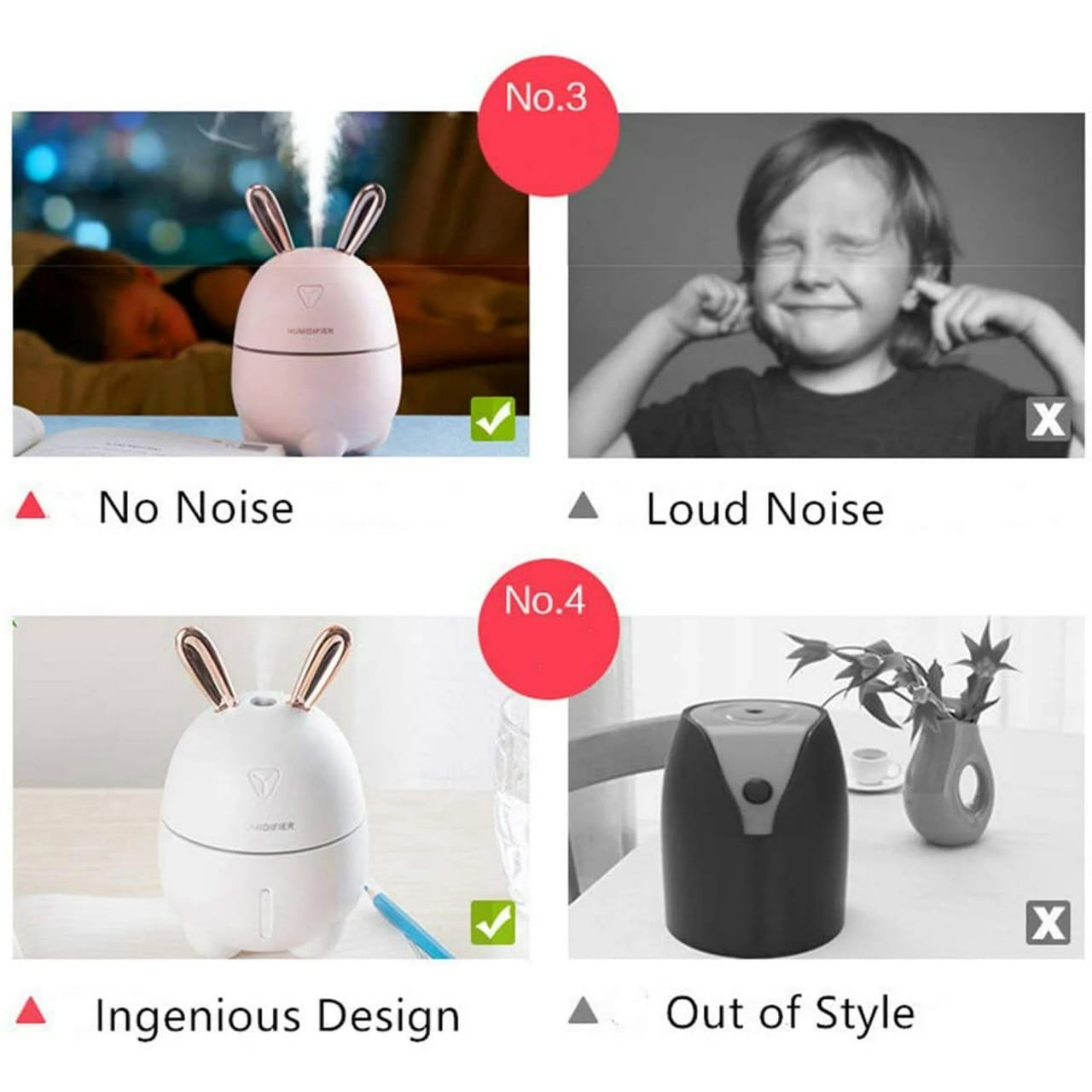 🔥🔥Cute Rabbit  Mini Air Humidifier, USB powered Aroma Essential Oil Diffuser with Colorful Night Light, for Car Air Purifier, Office, home air humidifier, desktop humidifier, bedroom air humidifie.