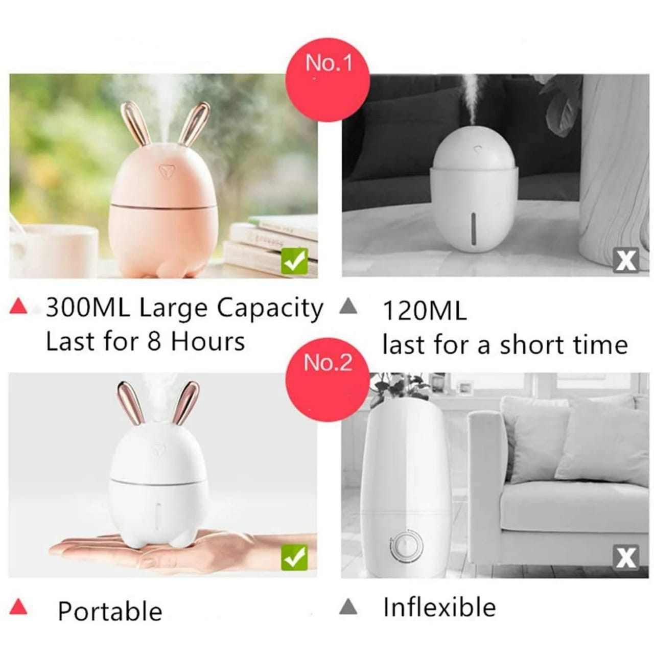 🔥🔥Cute Rabbit  Mini Air Humidifier, USB powered Aroma Essential Oil Diffuser with Colorful Night Light, for Car Air Purifier, Office, home air humidifier, desktop humidifier, bedroom air humidifie.