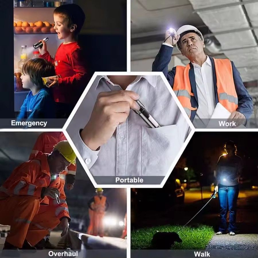 🔥🔥Mini EDC Flashlights USB Rechargeable Torch with 4 Modes Outdoor Flashlight Camping Searchlight COB Emergency Floodlight Flash
