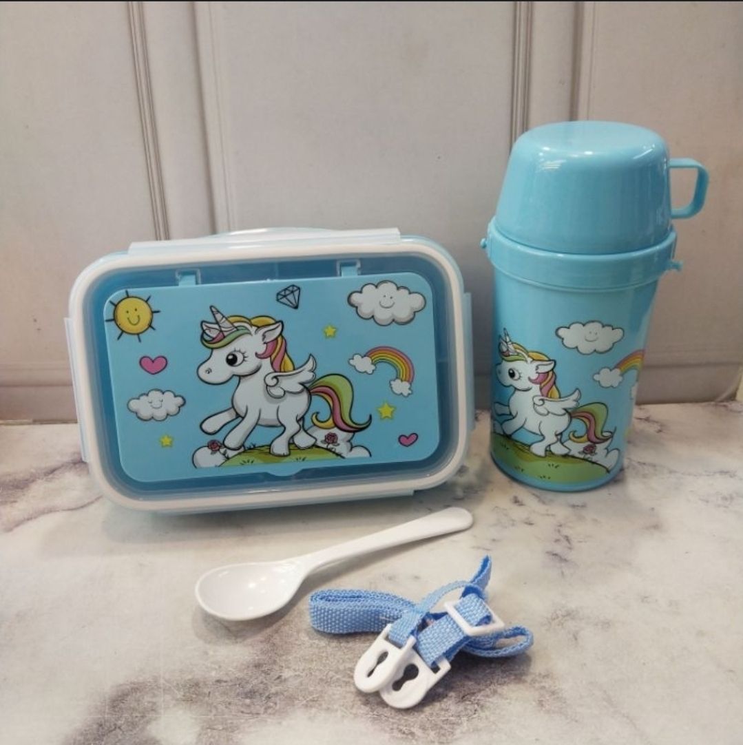 🔥🔥Unicorn Lunch Box Water Cup Set, 3 Compartments Cartoon Mermaid Salad Box, Lunch Box for School kids, school snack box