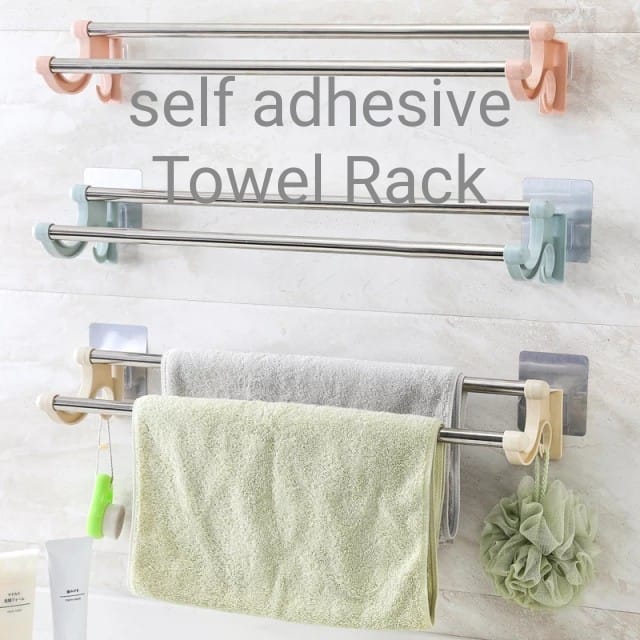 🔥🔥 self adhesive Double Pole Towel Holder, Towel Rack do both kitchen and  Bathroom Accessories