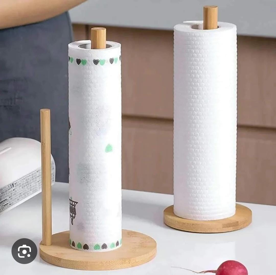 Wooden Kitchen Paper Towel Holder Stand Tissue Roll Dispenser for Countertop and Dining Table