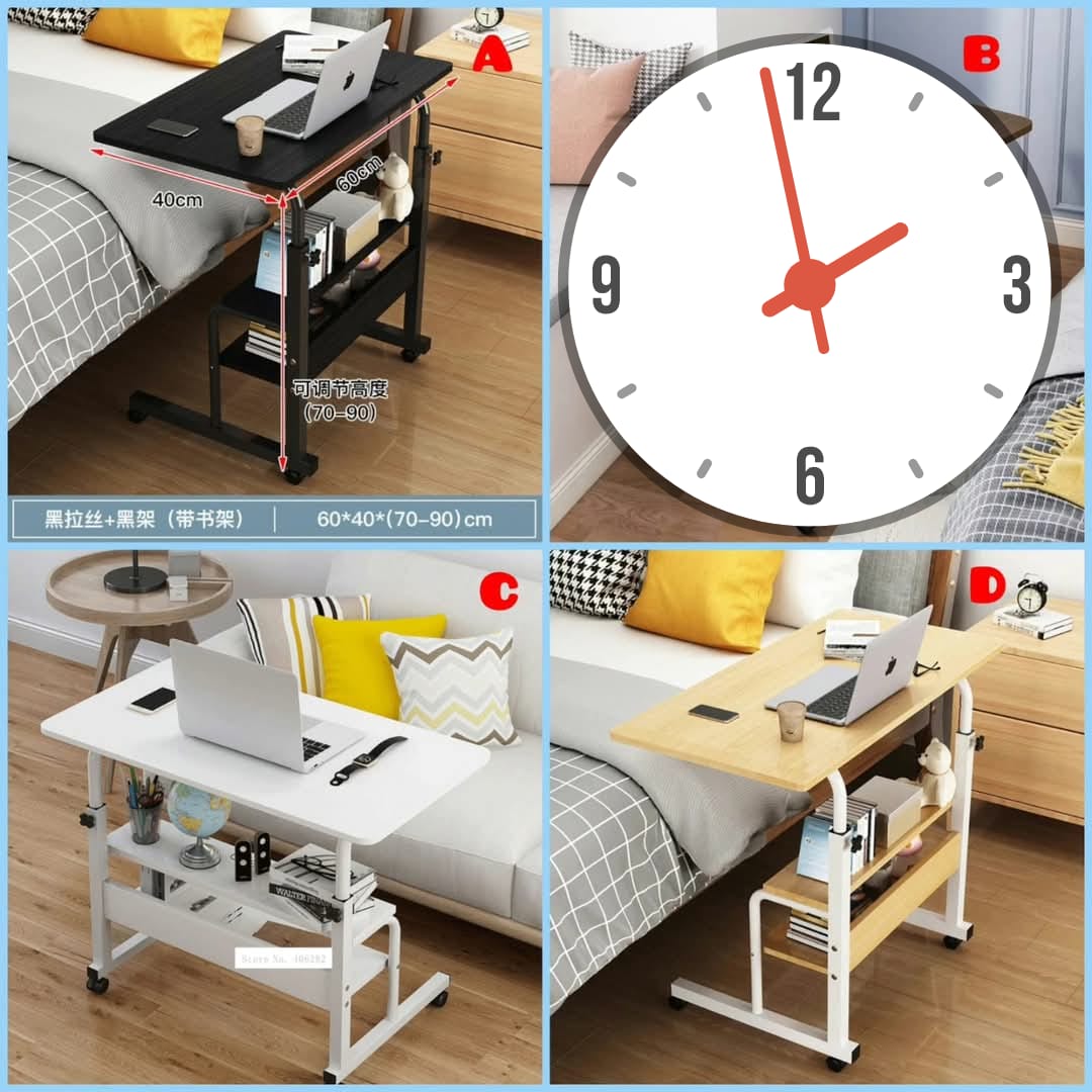 Adjustable Laptop Table with Wheels & Storage Shelf – Heavy-Duty Movable Computer Desk for Home & Office, 80×40×69–90cm (Walnut, Light Brown, Black, White)