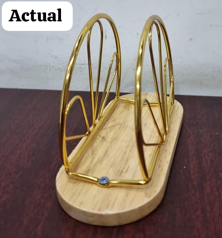 Metallic Hemisphere Serviette Holder with Bamboo Base – Modern Tabletop Napkin Stand