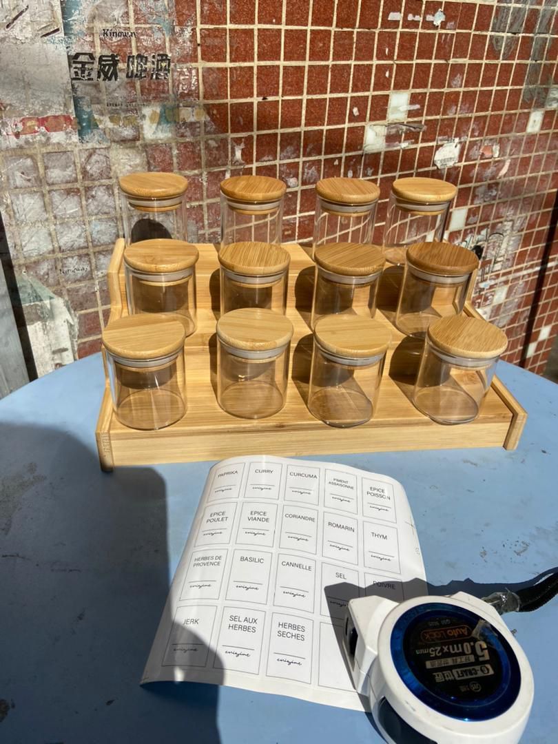 12 Pcs Glass Spice Jar Set With Bamboo Lids - Premium Seasoning Containers For Kitchen Organizer & Storage