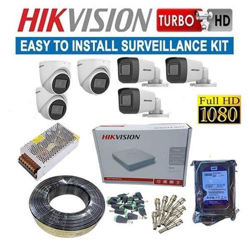 Hikvision 6 Turbo HD Easy Installation & Integration 1080P Full HD 2MP CCTV Cameras Full System Kit -With 8 Channel DVR Machine + 1TB Harddisk +100M RG59 CCTV Camera Cable Roll