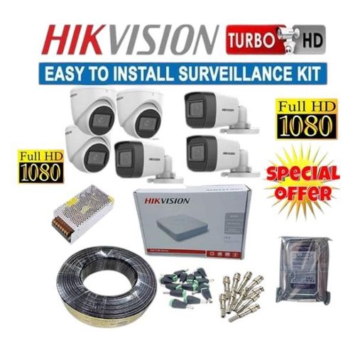 Hikvision 1080p Easy Installation 6 Full HD CCTV Cameras Full Installation System Kit -50M RG59 Cable+ 8 Channel DVR Machine