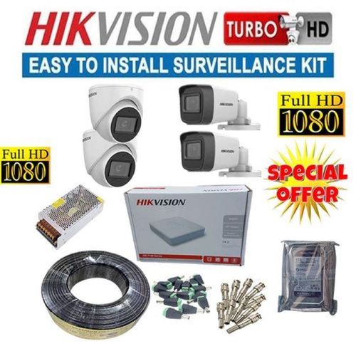 Hikvision 4 Full HD 2MP 1080P CCTV Cameras Complete System Kit With 500GB Harddisk+4 Channel DVR Machine