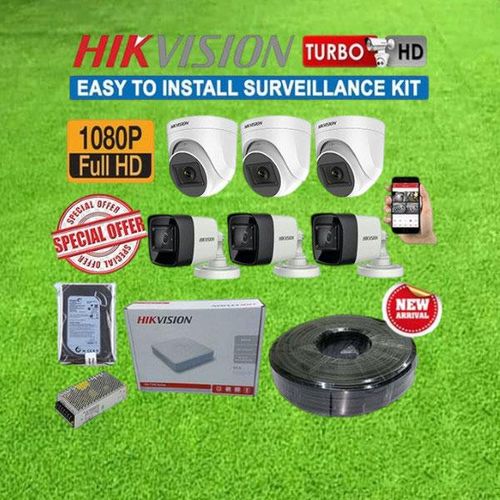 Hikvision Original Overseas Version 6 Full HD 1080P 2MP CCTV Cameras Complete System Kit With 8 Channel DVR + 100M RG59 Coaxial Cable