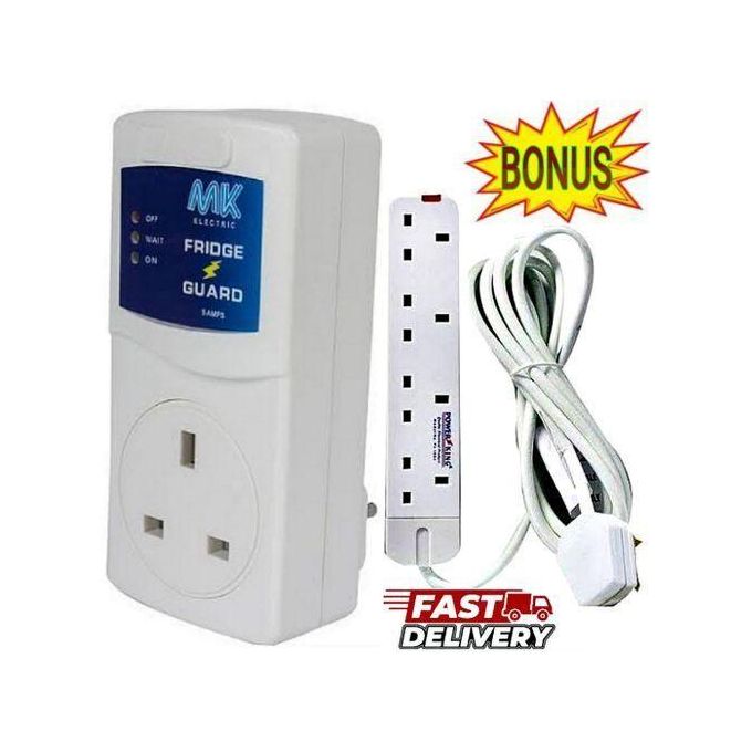 MK Best Universal High Quality Voltage Surge Protector Fridge Guard For Freezers, Hisense, VON VART Double Door Fridge With Free 4 Way Power Outlets Extension Socket