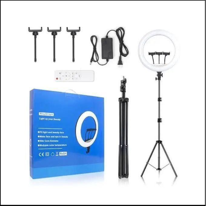 18 Inch LED RingLight with Tripod Stand, 3 Phone Holders, Remote Control - Dimmable Beauty Ring light for Selfie Live Stream/Makeup/Youtube/Tiktok Video
