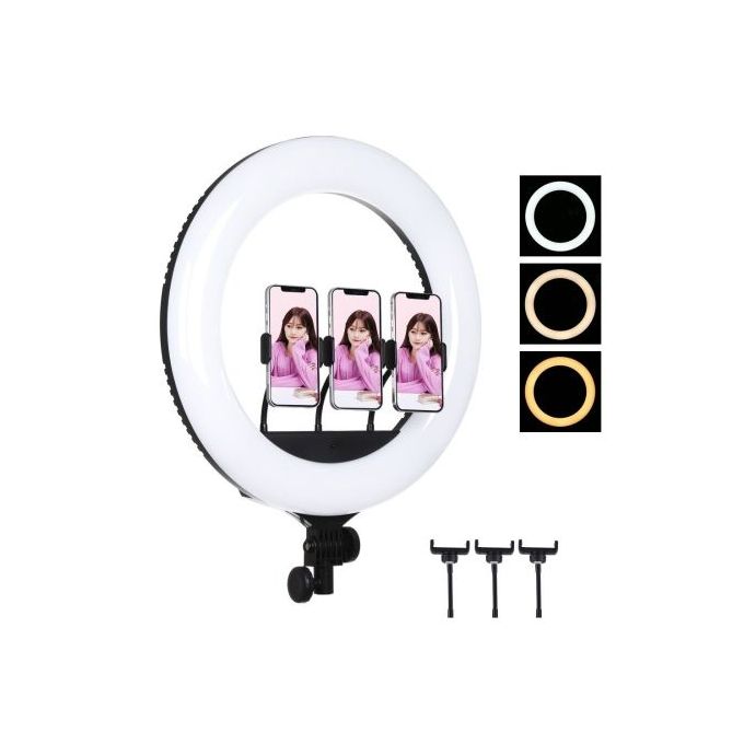 18 Inch LED RingLight with Tripod Stand, 3 Phone Holders, Remote Control - Dimmable Beauty Ring light for Selfie Live Stream/Makeup/Youtube/Tiktok Video