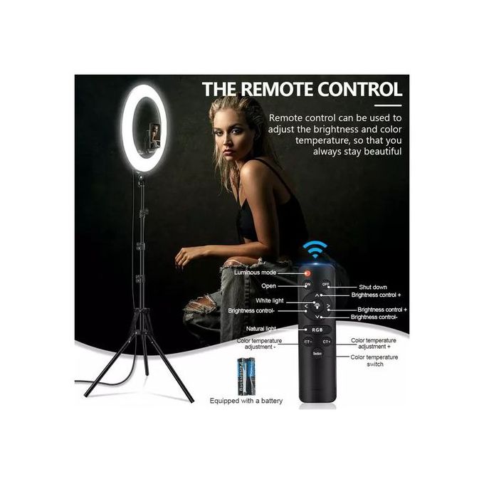 18 Inch LED RingLight with Tripod Stand, 3 Phone Holders, Remote Control - Dimmable Beauty Ring light for Selfie Live Stream/Makeup/Youtube/Tiktok Video