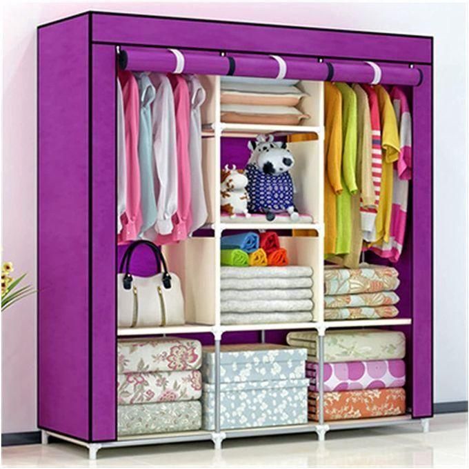Jaza Keja 3 Columns 130cm Assemble Closets Portable Metallic Portable Cloth Wardrobe with T-shaped zipper & Velcro