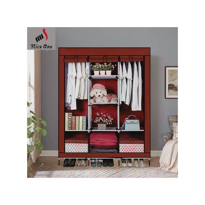 Jaza Keja 3 Columns 130cm Assemble Closets Portable Metallic Portable Cloth Wardrobe with T-shaped zipper & Velcro