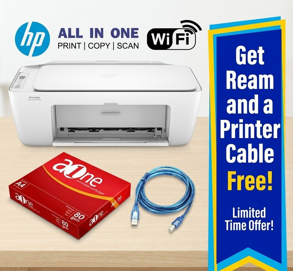 HP 6W7E6C DeskJet Ink Advantage 2876 All-in-One Printer + FREE A4 Ream Paper + Free USB Printer Cable | Print Scan Copy | Wireless Home Office Printer | Best Kenya 2026 Bundle Deal