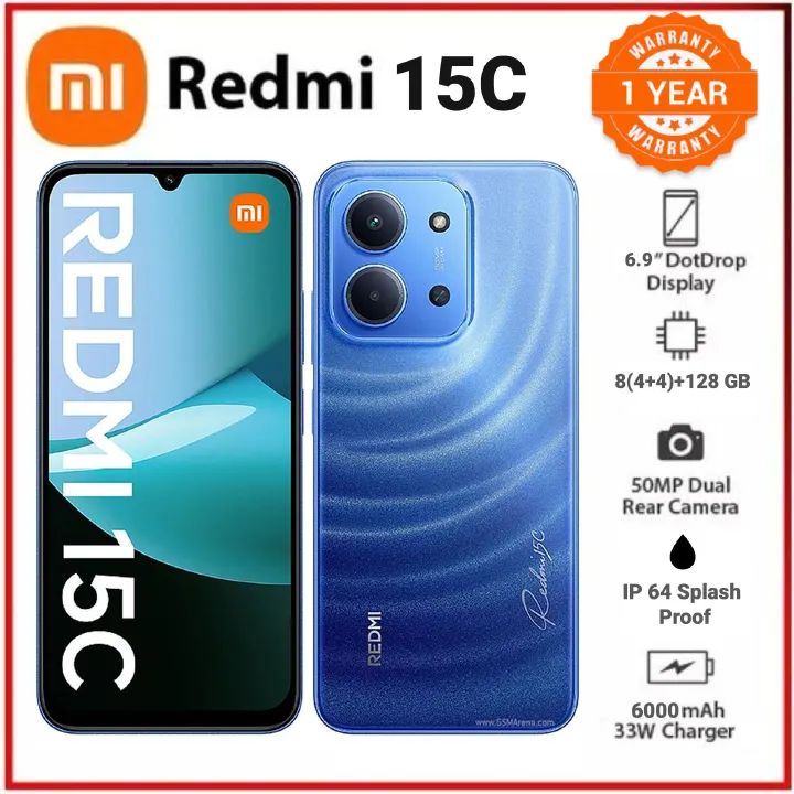 Latest Edition XIAOMI Redmi 15C Smartphone 128GB Storage | Up to 8GB RAM (4GB+4GB Virtual) | 6.9” FHD Immersive Display | 50MP AI Camera | 6000mAh Battery | 33W Fast Charging | Xiaomi HyperOS