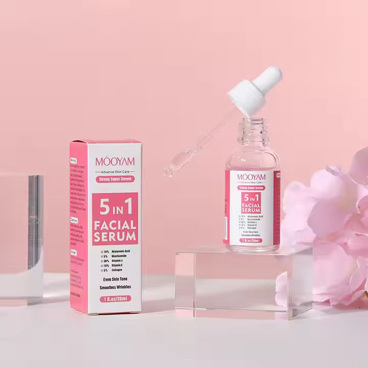 MOOYAM 5-1 Advanced Facial Serum 30ml with Hyaluronic Acid, Niacinamide, Vitamin C and Collagen – Hydrating, Brightening, Anti-Aging, Wrinkle Smoothing, Even Skin Tone Super Serum for All Skin Types!