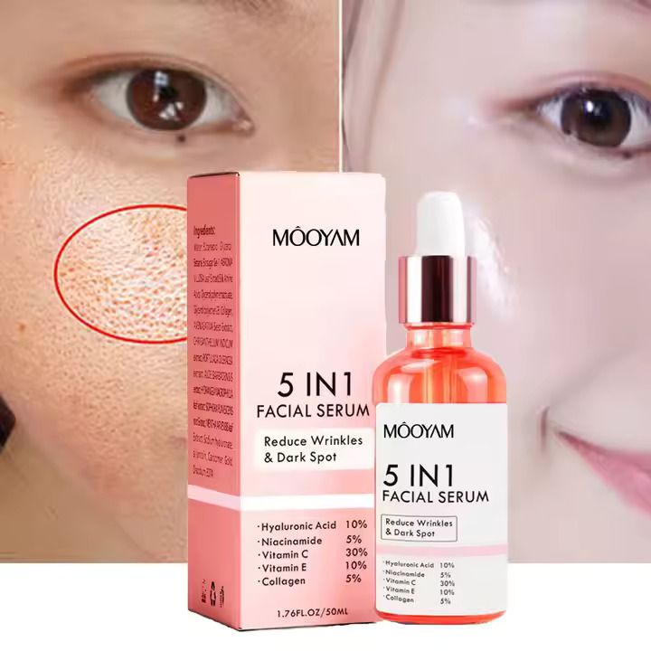 MOOYAM 5-1 Advanced Facial Serum 30ml with Hyaluronic Acid, Niacinamide, Vitamin C and Collagen – Hydrating, Brightening, Anti-Aging, Wrinkle Smoothing, Even Skin Tone Super Serum for All Skin Types!