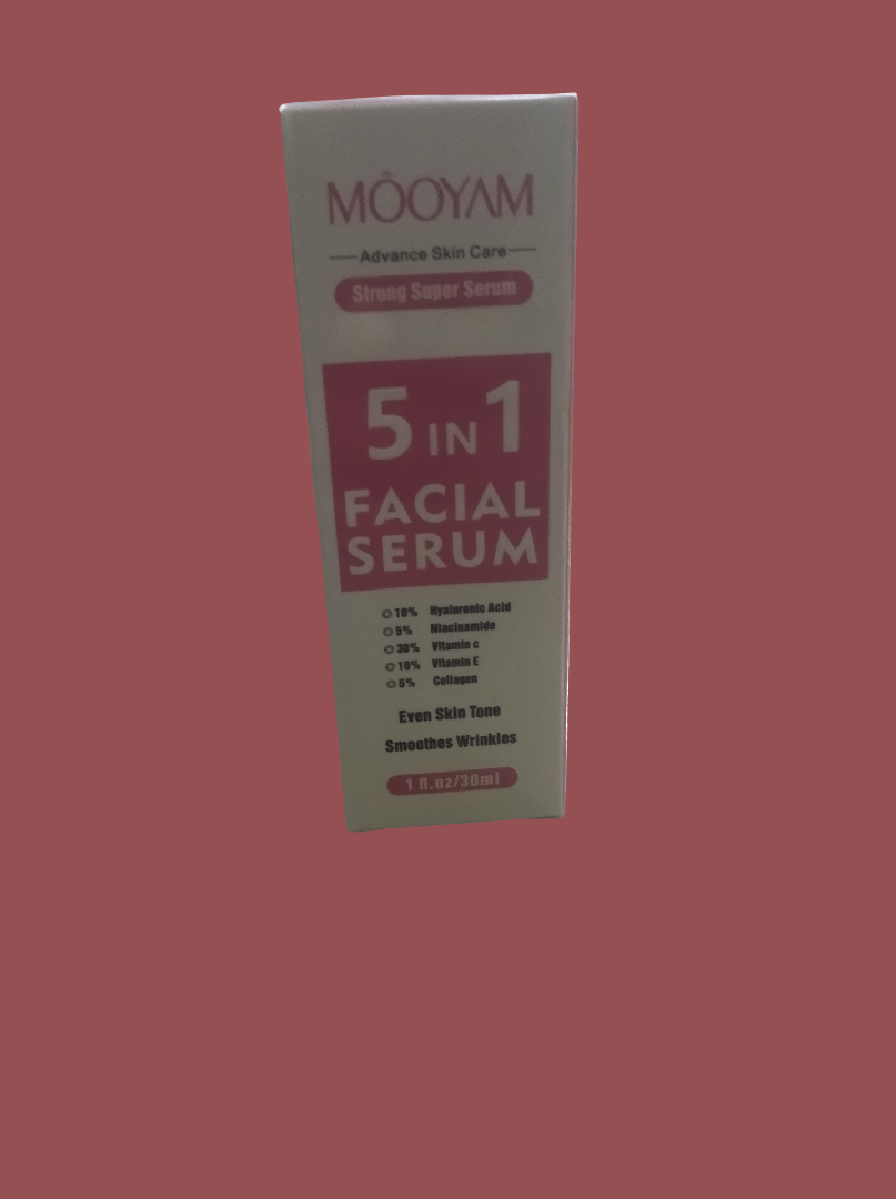 MOOYAM 5-1 Advanced Facial Serum 30ml with Hyaluronic Acid, Niacinamide, Vitamin C and Collagen – Hydrating, Brightening, Anti-Aging, Wrinkle Smoothing, Even Skin Tone Super Serum for All Skin Types!